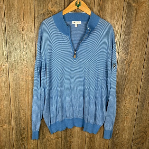 Peter Millar Crown Soft Quarter Zip Pullover Sweater Luxe Casual Striped Men XXL - Picture 1 of 8